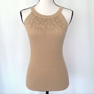 Deadstock Gold Cache Y2K Beaded Pearl Sequin Embellished Tank Top